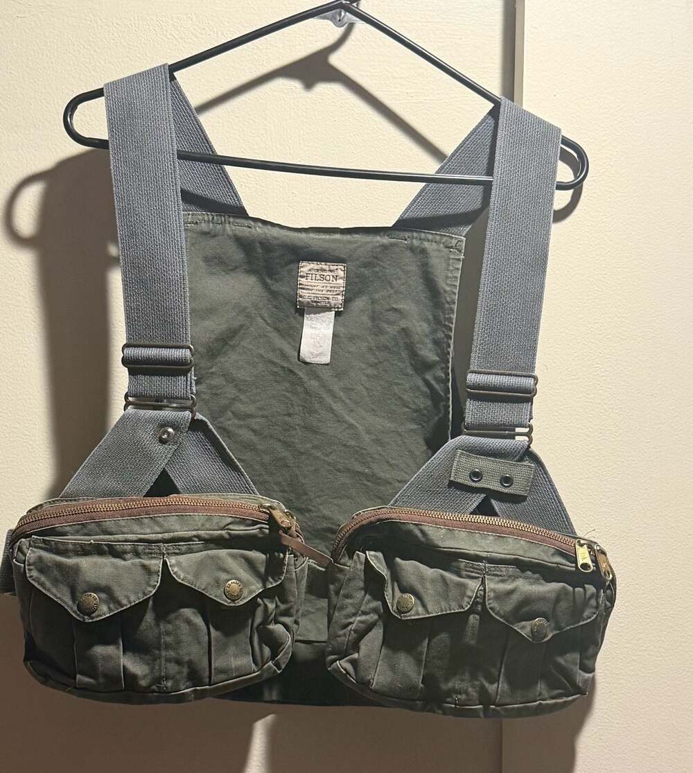 Filson Vintage Fly Fishing Chest Pack Vest Olive Green Canvas Style 1433